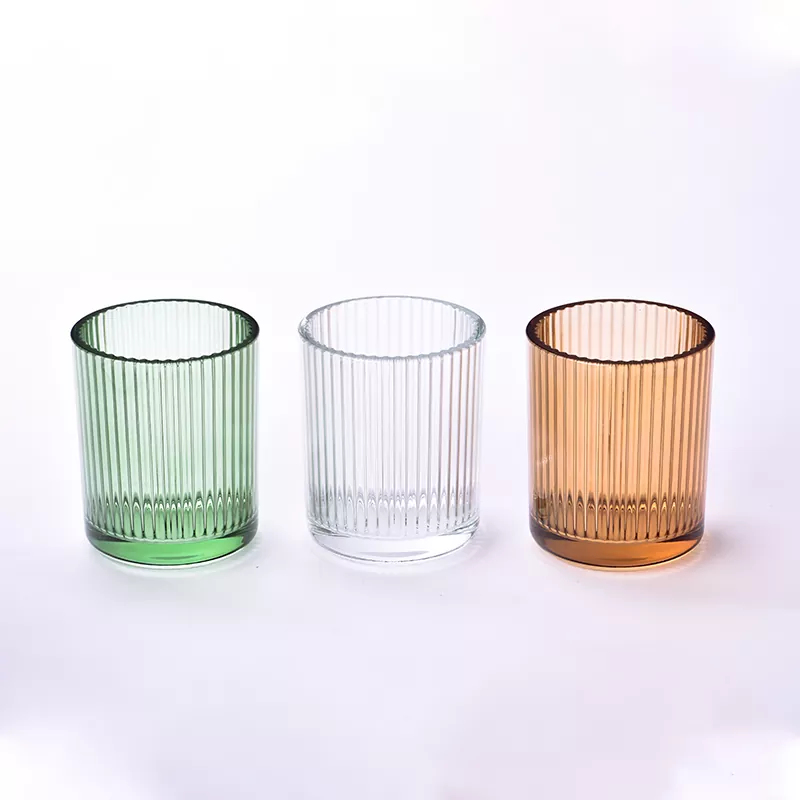 12oz ဒေါင်လိုက်အစင်းဖန်ခွက်ဖယောင်းတိုင်ကိုင်ဆောင်သူ